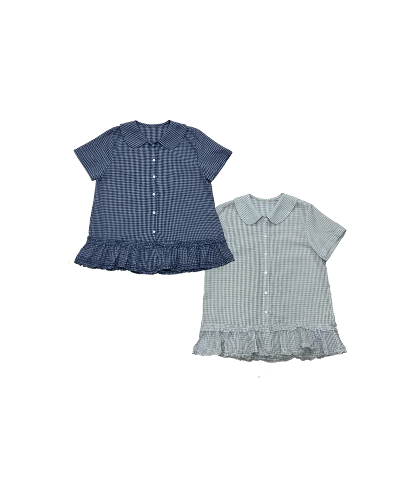 細格娃領雙層ruffle邊短袖恤