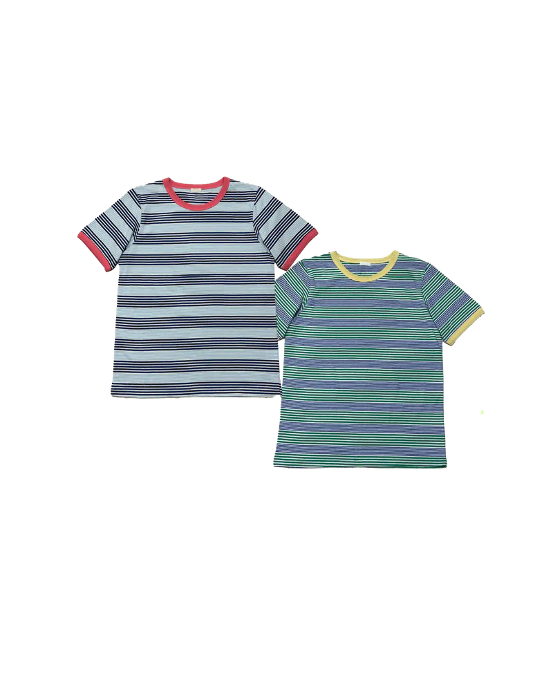 拼色領粗幼橫間短袖