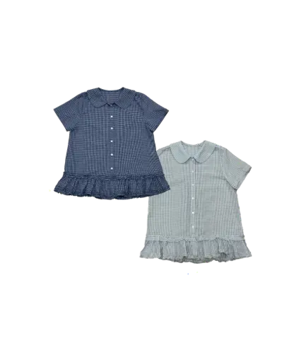 細格娃領雙層ruffle邊短袖恤