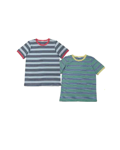 拼色領粗幼橫間短袖