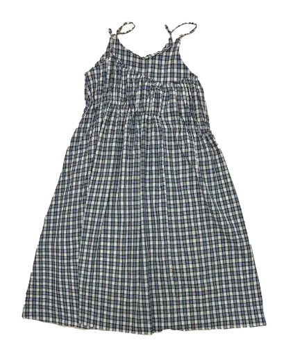 格紋斜邊皺褶吊帶